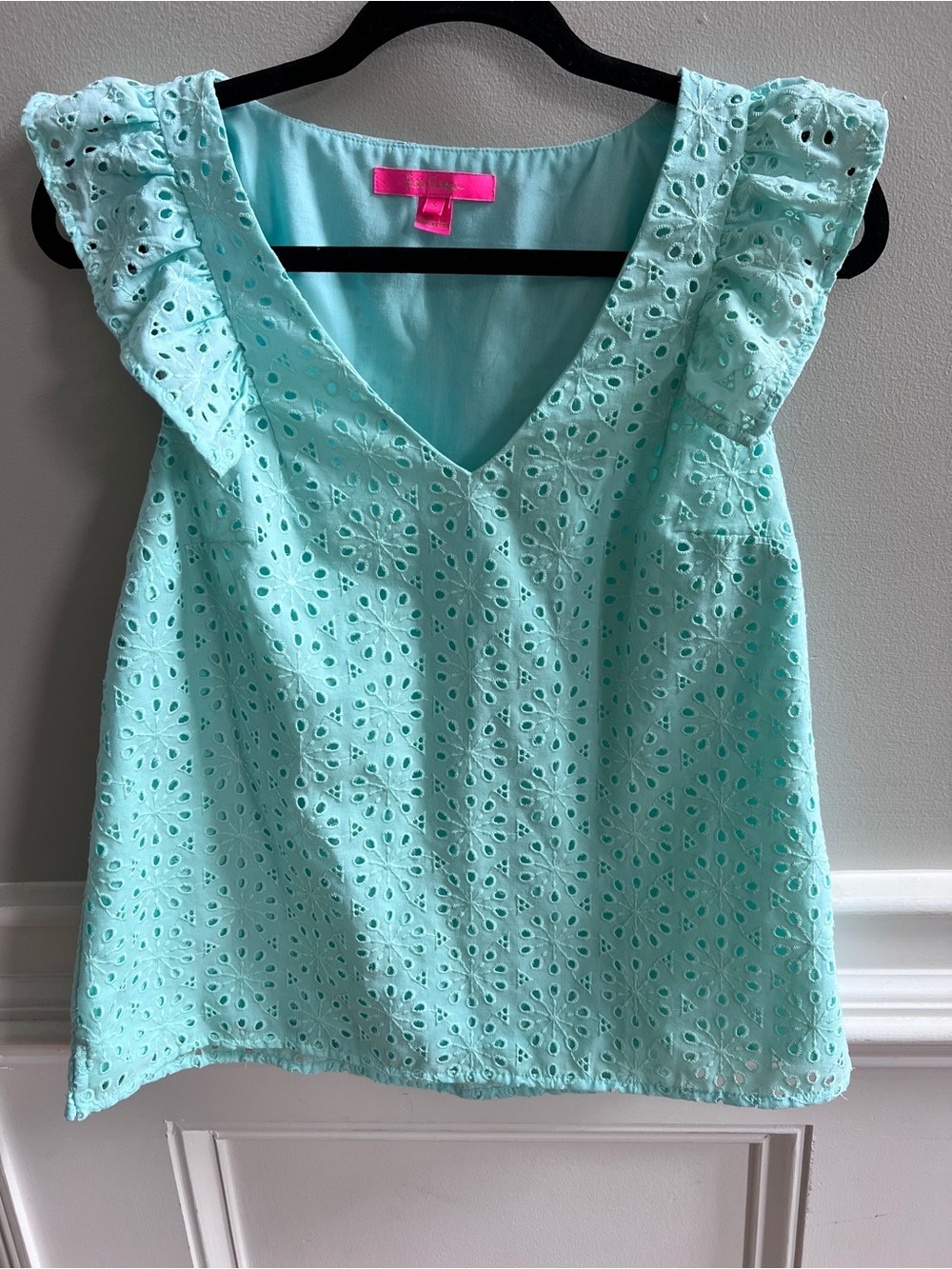 Lilly Pulitzer Mint Eyelet Flutter Sleeve Top | Size Small